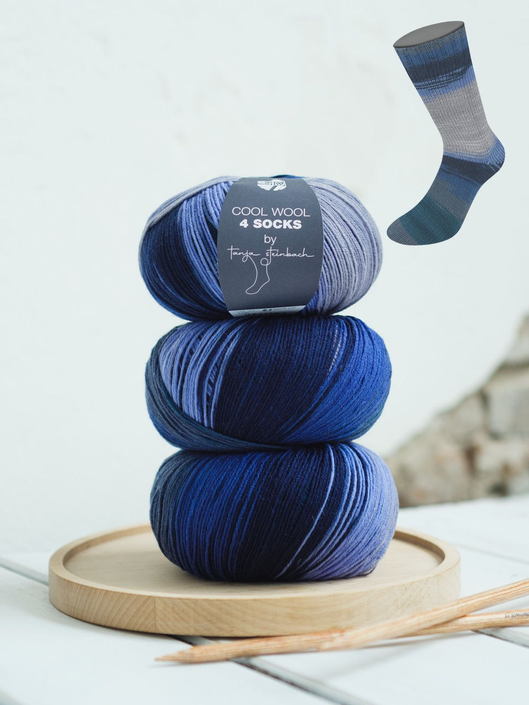 Cool Wool 4 Socks Print II 7795 Stahlblau/Hellgrau/Tintenblau/Nachtblau/Blauviolett/Grau