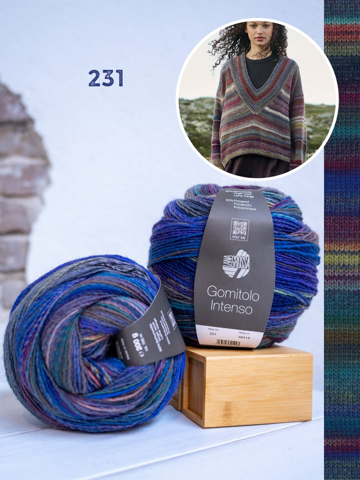 Strickpaket Gomitolo Intenso Top-down V-Ausschnitt-Pullover