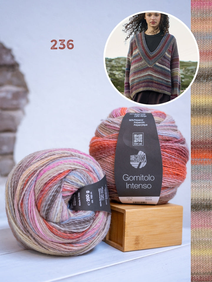 Strickpaket Gomitolo Intenso Top-down V-Ausschnitt-Pullover