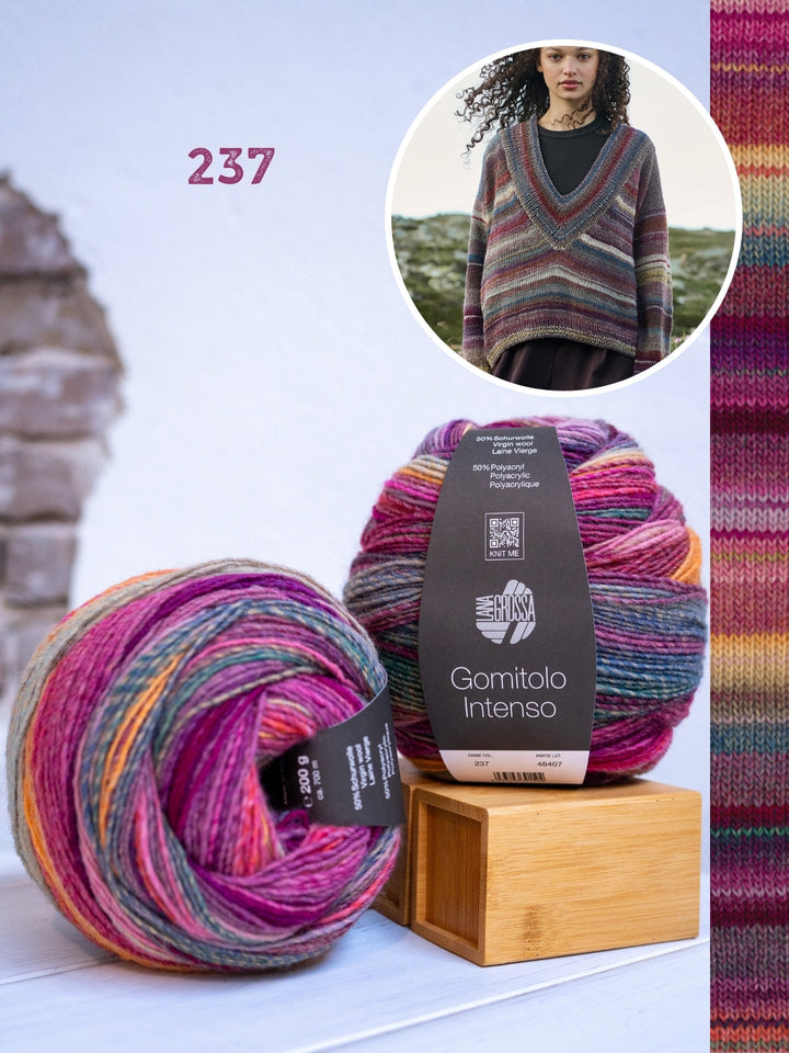 Strickpaket Gomitolo Intenso Top-down V-Ausschnitt-Pullover