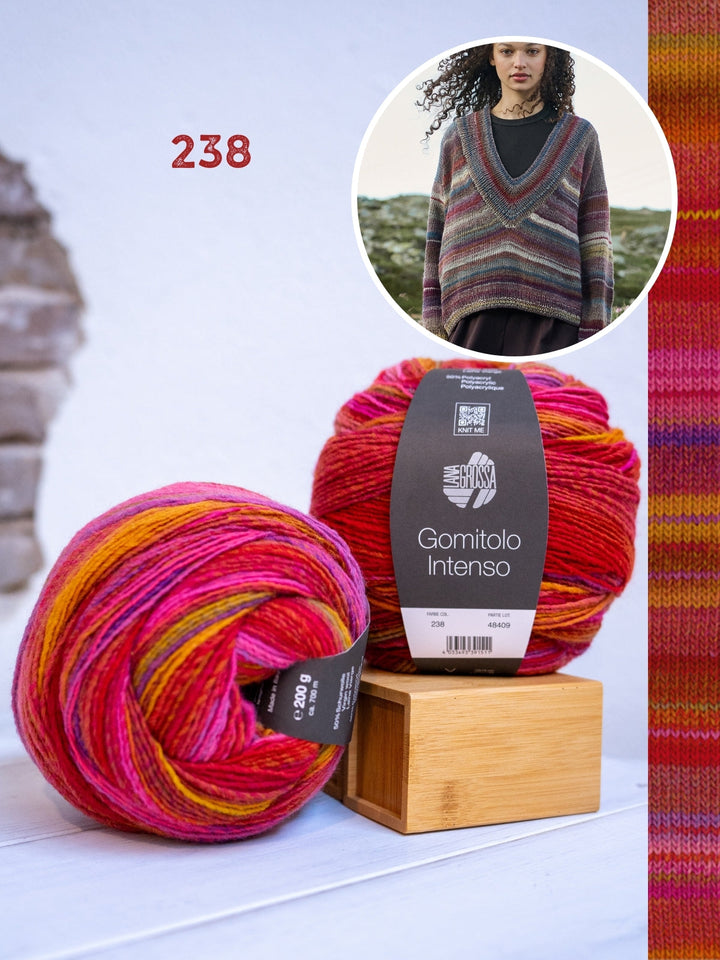 Strickpaket Gomitolo Intenso Top-down V-Ausschnitt-Pullover