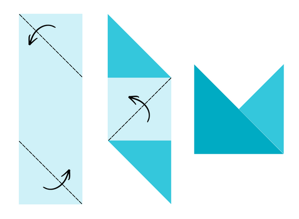 Faltdiagramm: Rechteck diagonal zu einem Umschlag falten