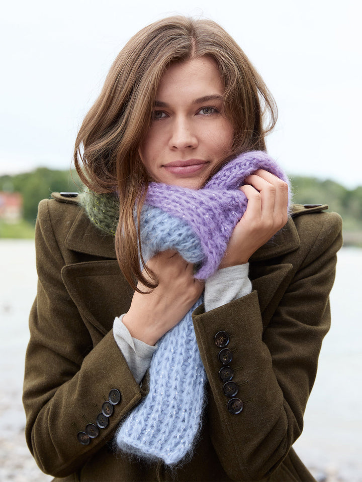 Strickpaket Mohair Di Gio Glamour Colorblock Schal im Patentmuster