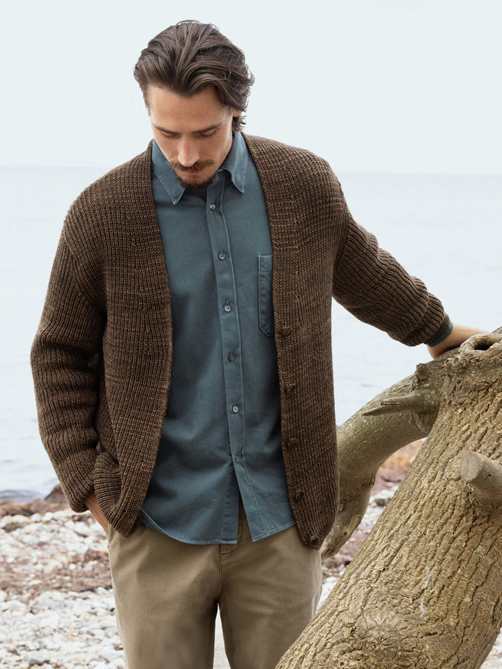 Strickpaket Cool Wool Vintage V-Ausschnitt Jacke im Halbpatent für Herren