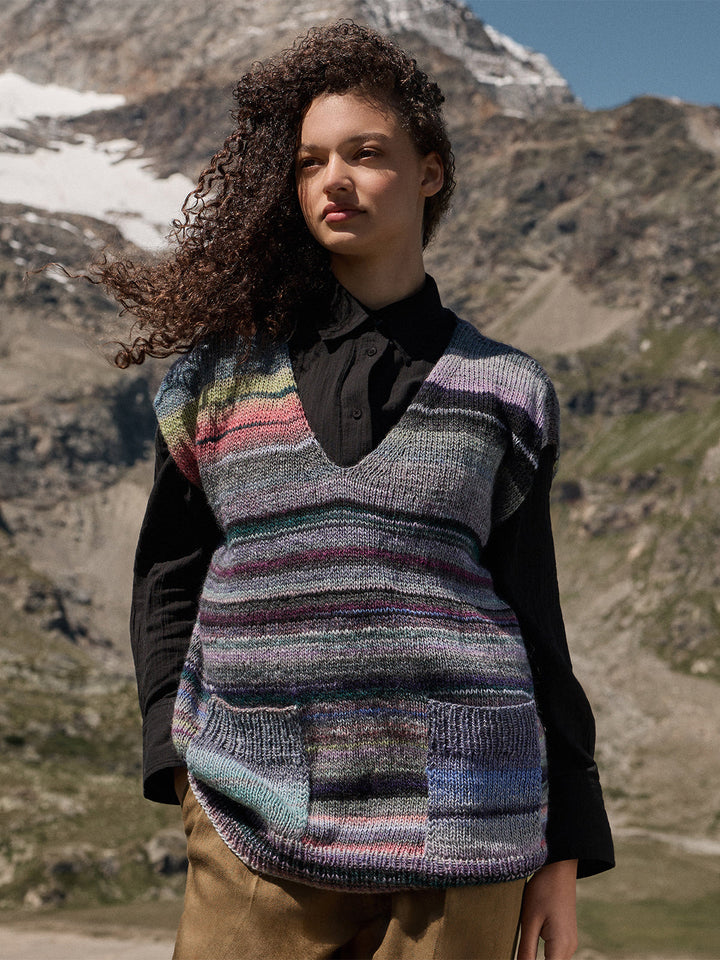 Strickpaket Gomitolo Intenso Top-down V-Ausschnitt-Pullunder