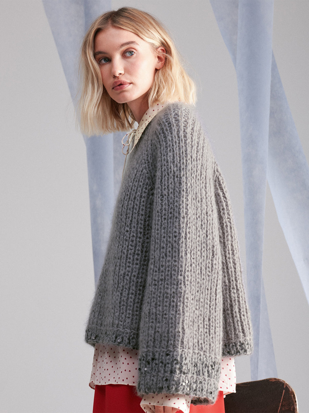 Strickpaket Mohair di Gio Cosmo Top-down-Pullover im Halbpatent