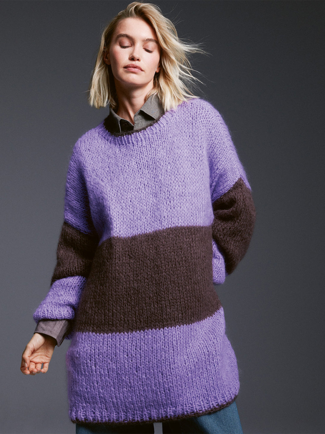 Strickpaket Mohair di Gio Minikleid mit Blockstreifen