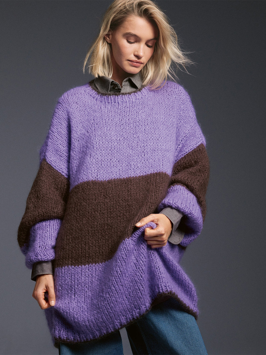 Strickpaket Mohair di Gio Minikleid mit Blockstreifen