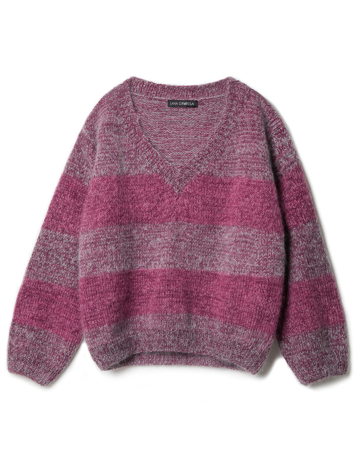 Strickpaket Cool Wool Vintage Silkhair Streifenpullover mit V-Ausschnitt