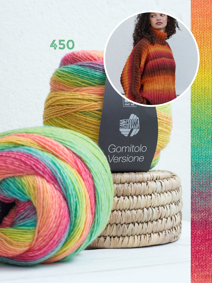 Strickpaket Gomitolo Versione Top-down Pullover mit Fledermausärmeln