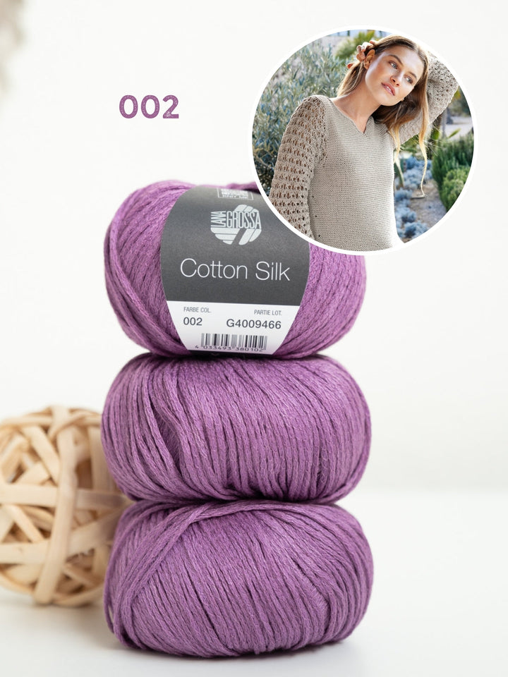Strickpaket Cotton Silk Pullover mit Ajourärmeln