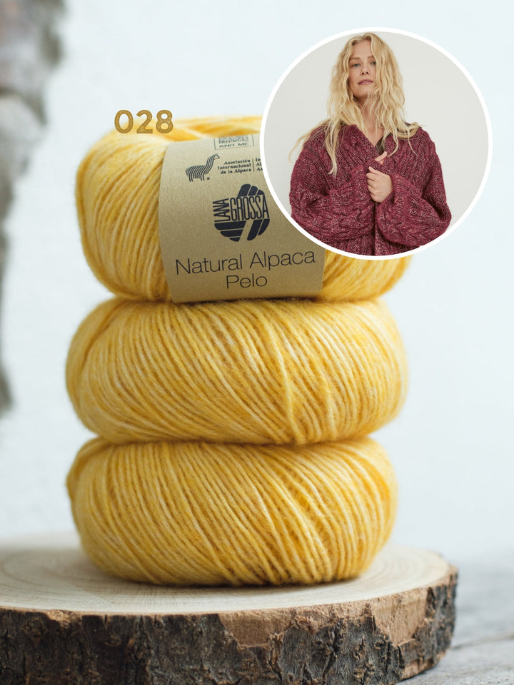 Strickpaket Natural Alpaca Pelo Zopfmusterjacke – Top-down