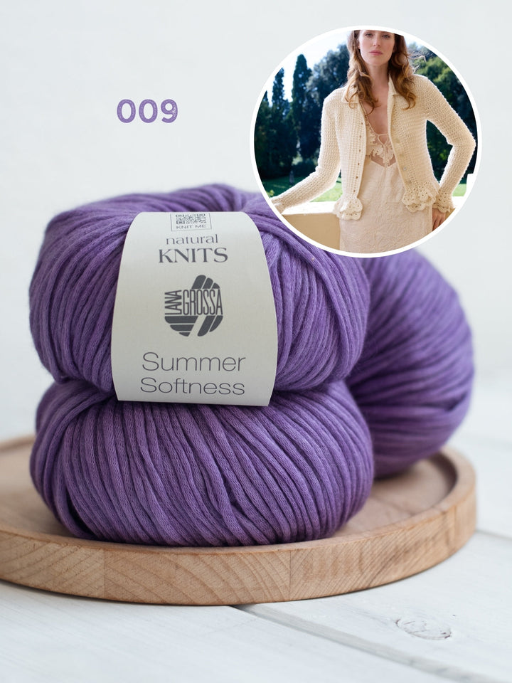 Strickpaket Summer Softness Jacke mit Häkelrüschen