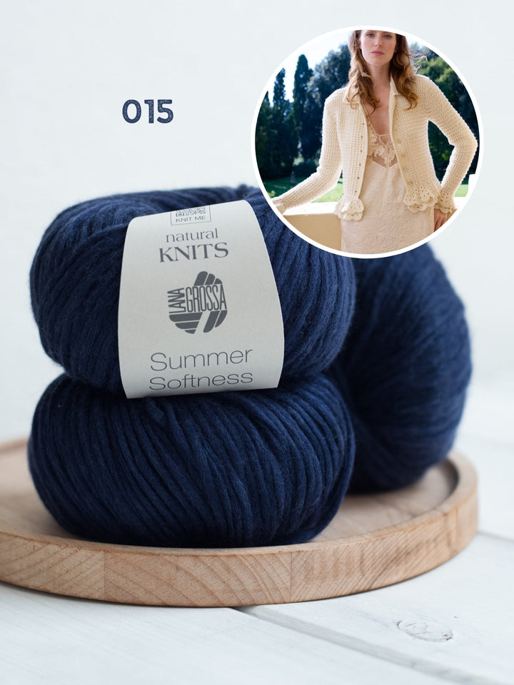 Strickpaket Summer Softness Jacke mit Häkelrüschen