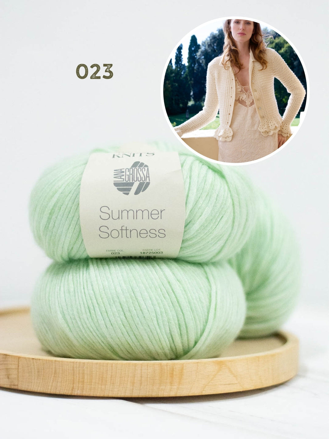 Strickpaket Summer Softness Jacke mit Häkelrüschen