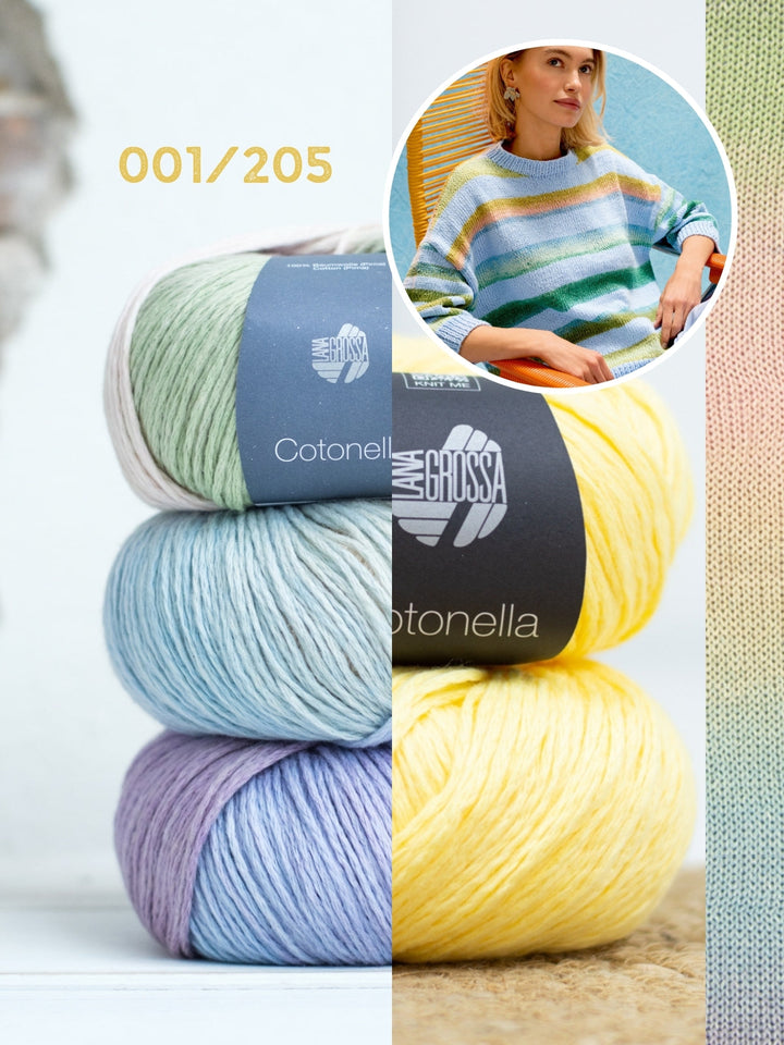 Strickpaket Cotonella Streifenpullover mit 3/4 Ärmeln