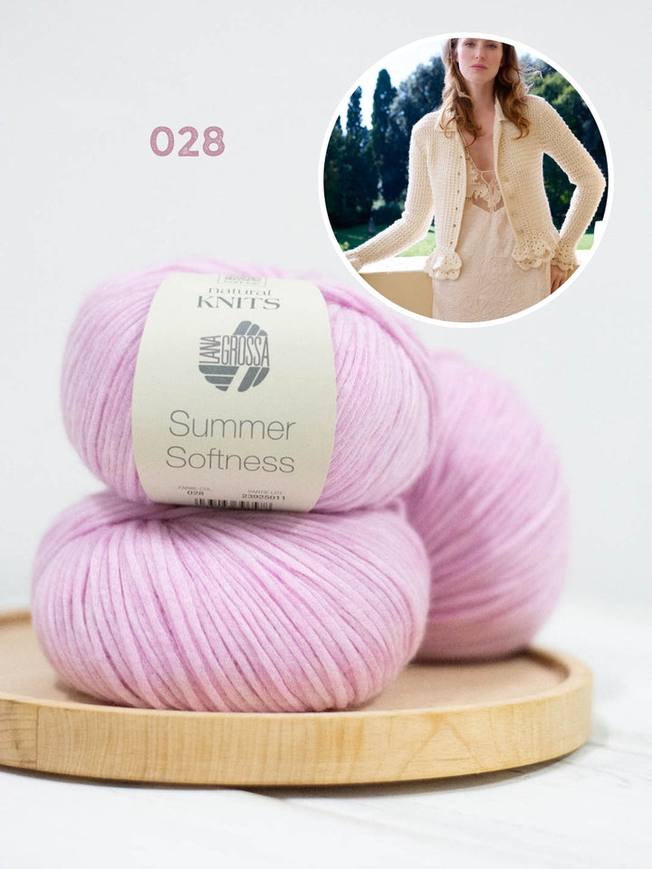 Strickpaket Summer Softness Jacke mit Häkelrüschen