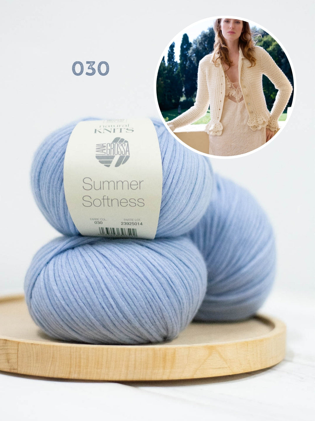 Strickpaket Summer Softness Jacke mit Häkelrüschen