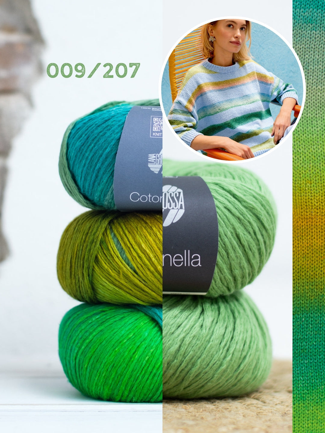 Strickpaket Cotonella Streifenpullover mit 3/4 Ärmeln