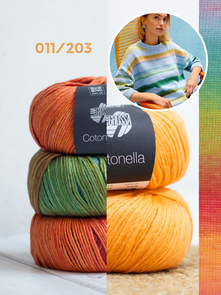 Strickpaket Cotonella Streifenpullover mit 3/4 Ärmeln