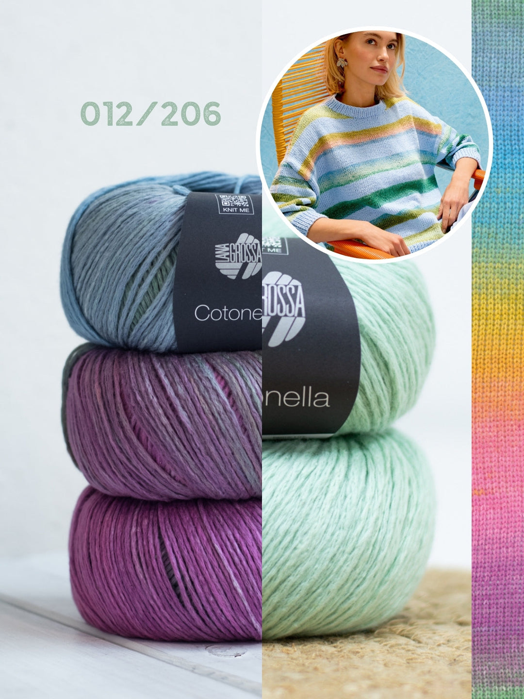 Strickpaket Cotonella Streifenpullover mit 3/4 Ärmeln