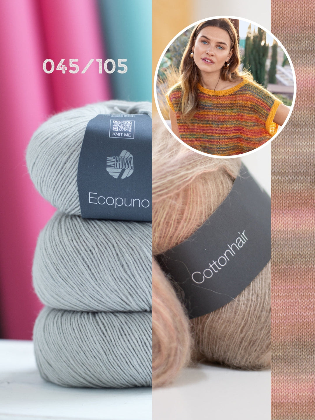 Strickpaket Ecopuno Cottonhair Top mit Hebemaschenmuster