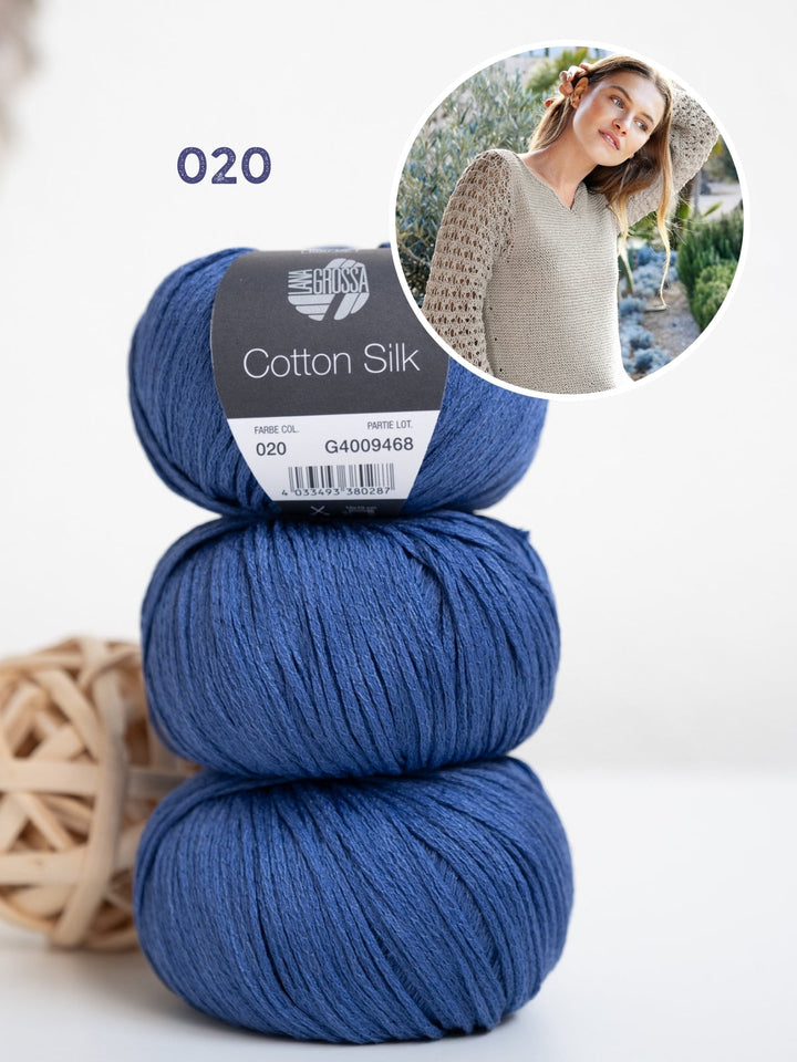 Strickpaket Cotton Silk Pullover mit Ajourärmeln
