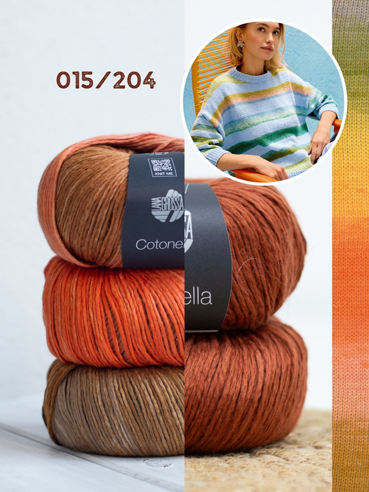 Strickpaket Cotonella Streifenpullover mit 3/4 Ärmeln