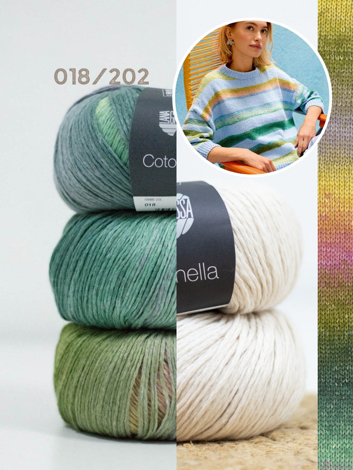 Strickpaket Cotonella Streifenpullover mit 3/4 Ärmeln