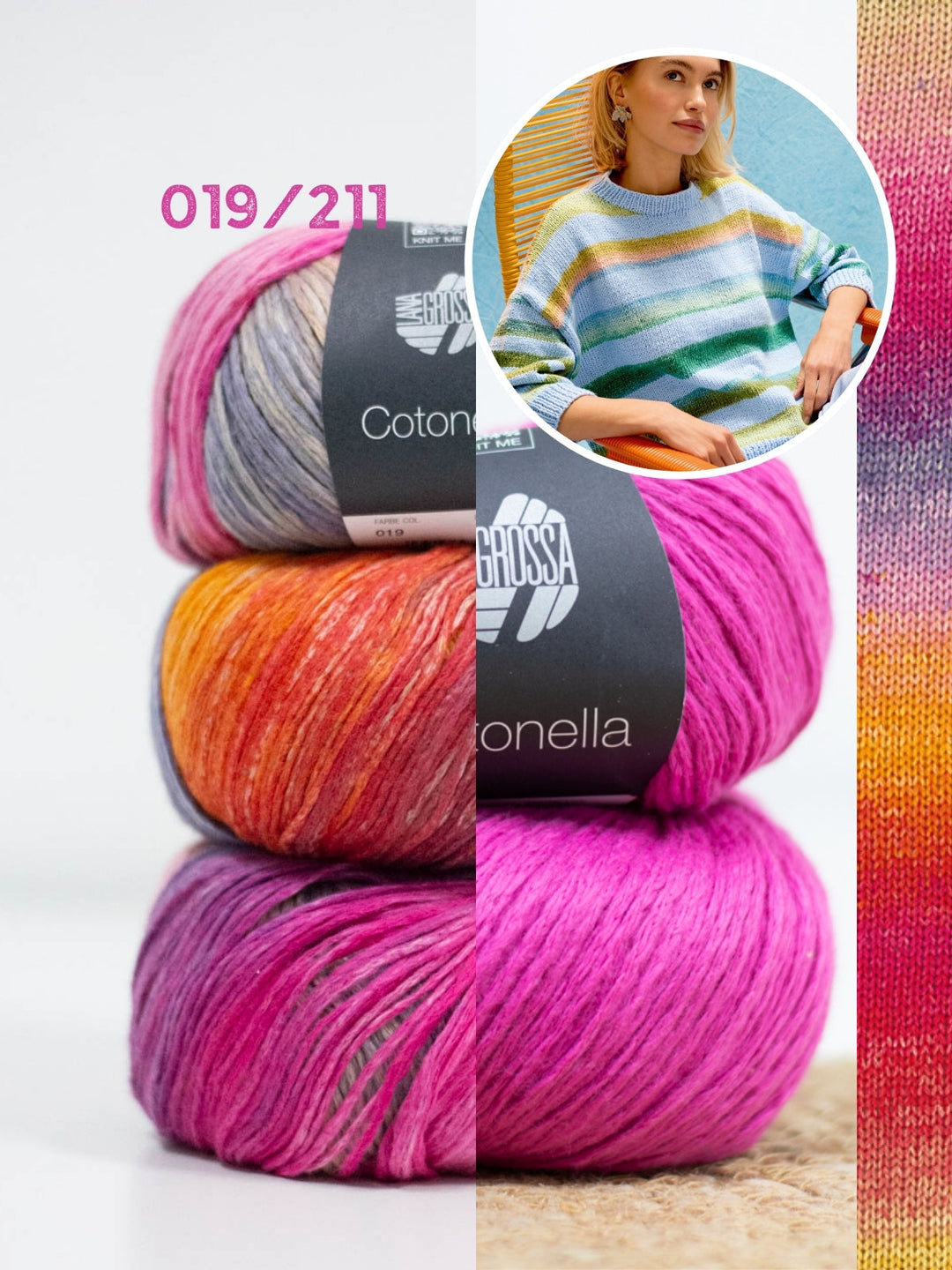 Strickpaket Cotonella Streifenpullover mit 3/4 Ärmeln