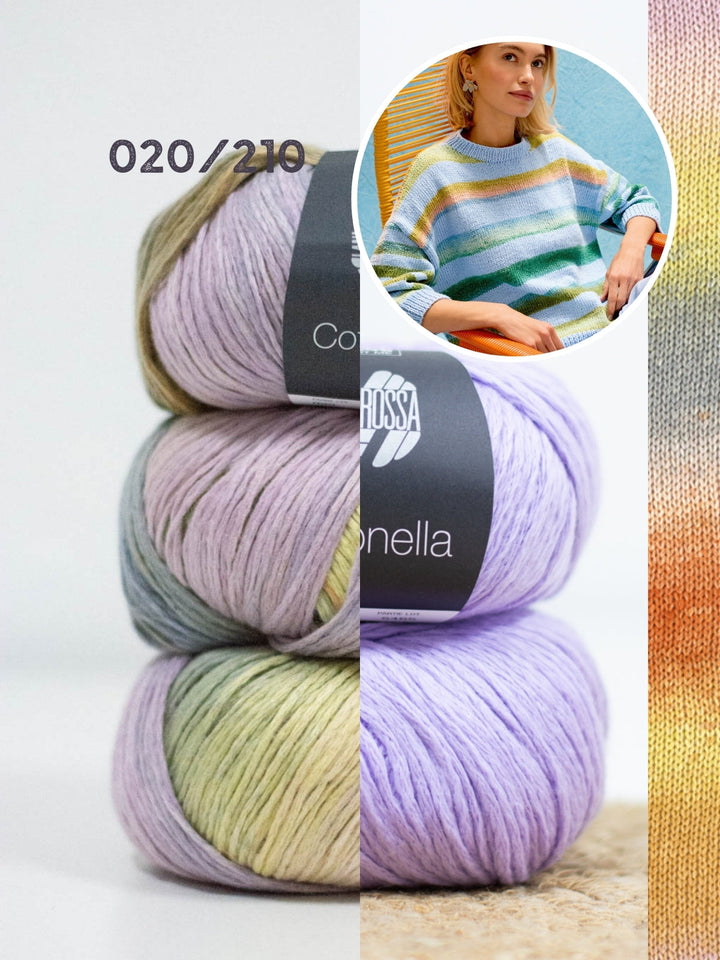 Strickpaket Cotonella Streifenpullover mit 3/4 Ärmeln