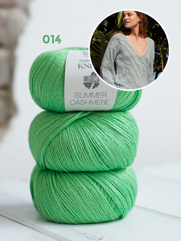 Häkelpaket Summer Cashmere V-Pulli im Zebramuster