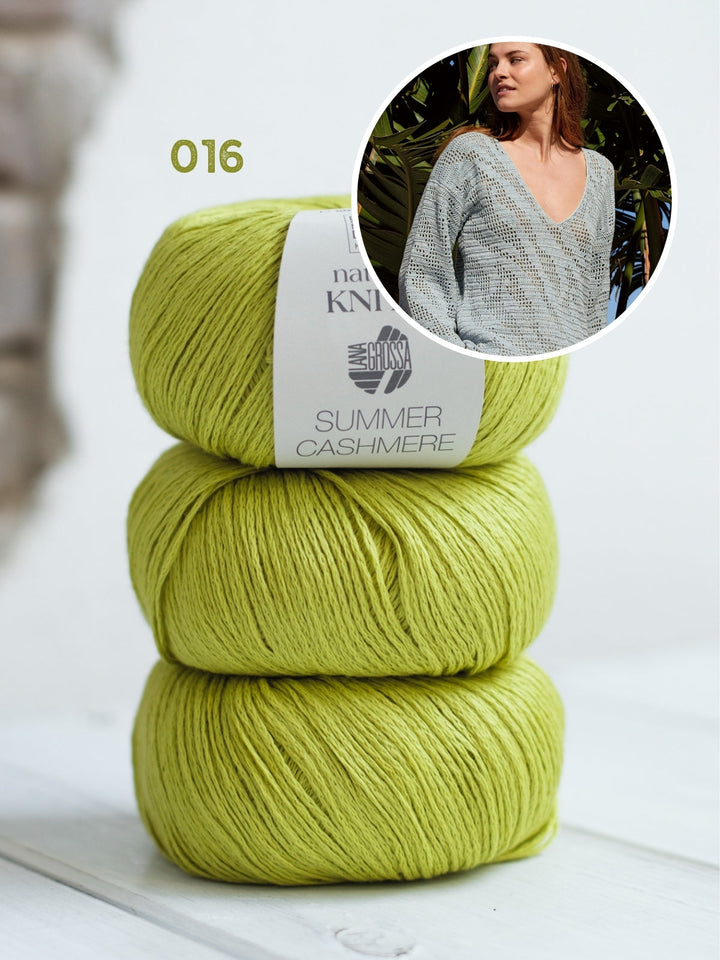 Häkelpaket Summer Cashmere V-Pulli im Zebramuster