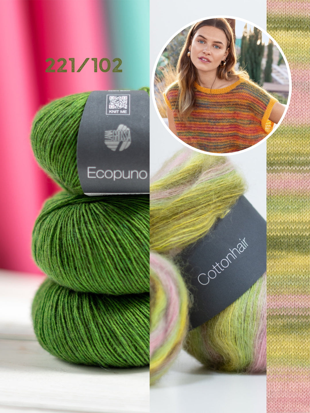 Strickpaket Ecopuno Cottonhair Top mit Hebemaschenmuster