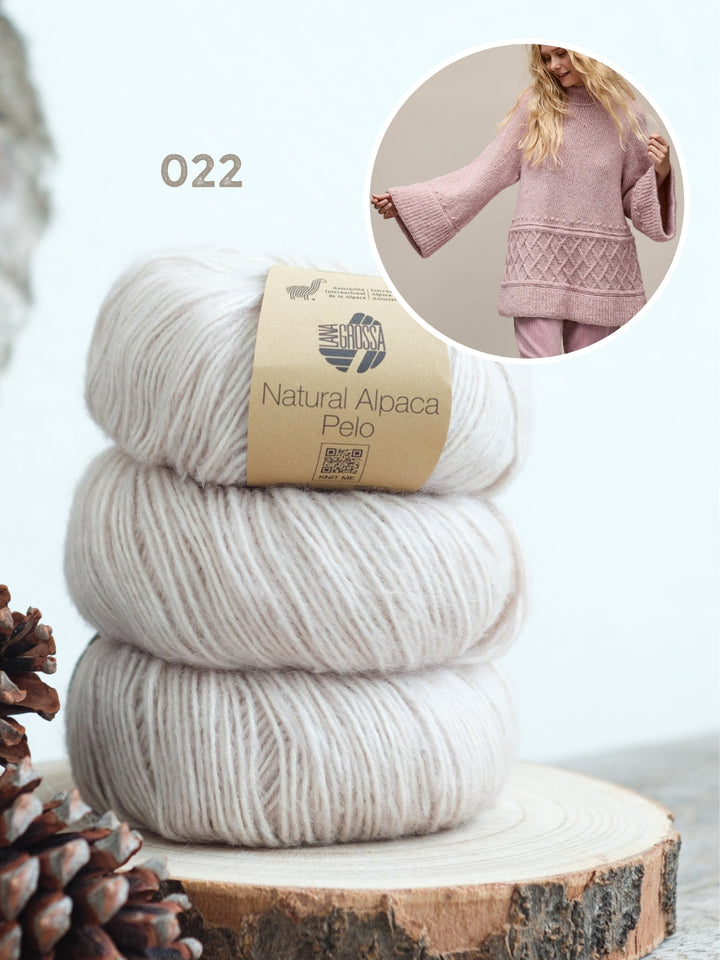 Strickpaket Natural Alpaca Pelo langer Pullover – Top-down
