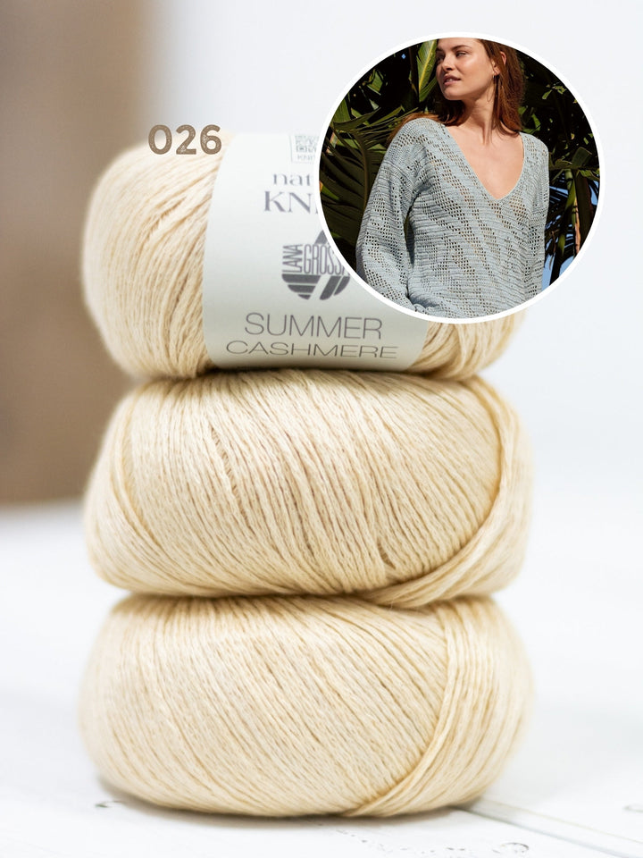 Häkelpaket Summer Cashmere V-Pulli im Zebramuster