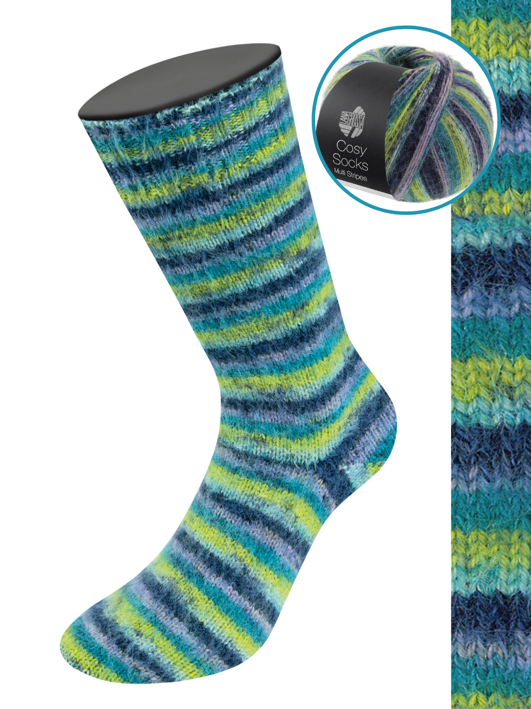 Cosy Socks Multi Stripes 157 Lavendel/Petrol/Maigrün/Türkis/Nachtblau
