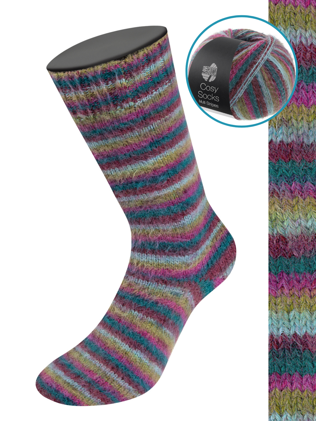 Cosy Socks Multi Stripes 158 Petrol/Dunkelfuchsia/Oliv/Minttürkis/Dunkelrot