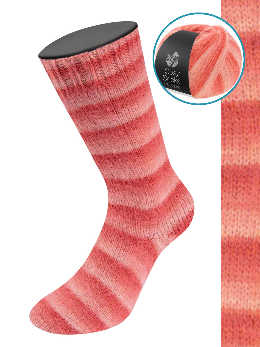 Cosy Socks Soft Stripes 113 Lachs/-rot/Koralle