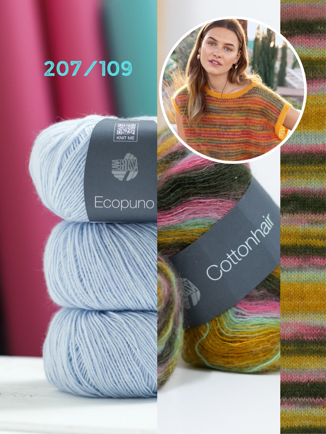 Strickpaket Ecopuno Cottonhair Top mit Hebemaschenmuster