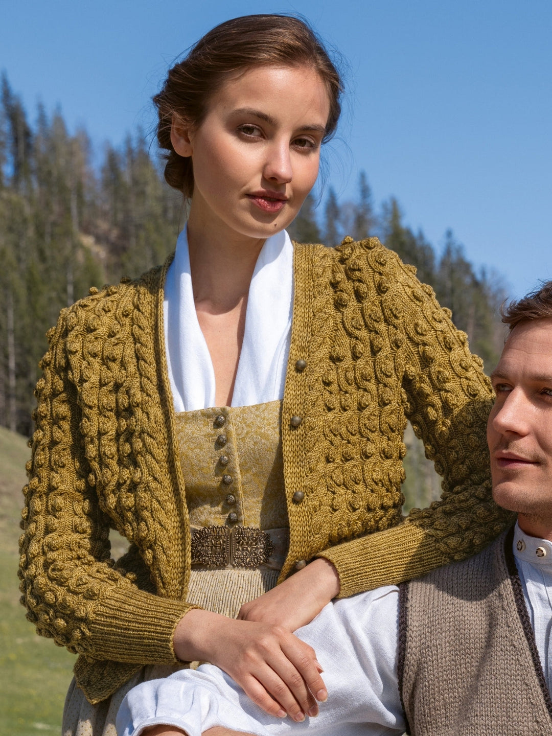 Strickpaket Cool Wool Vintage Jacke im Zopf-noppenmuster