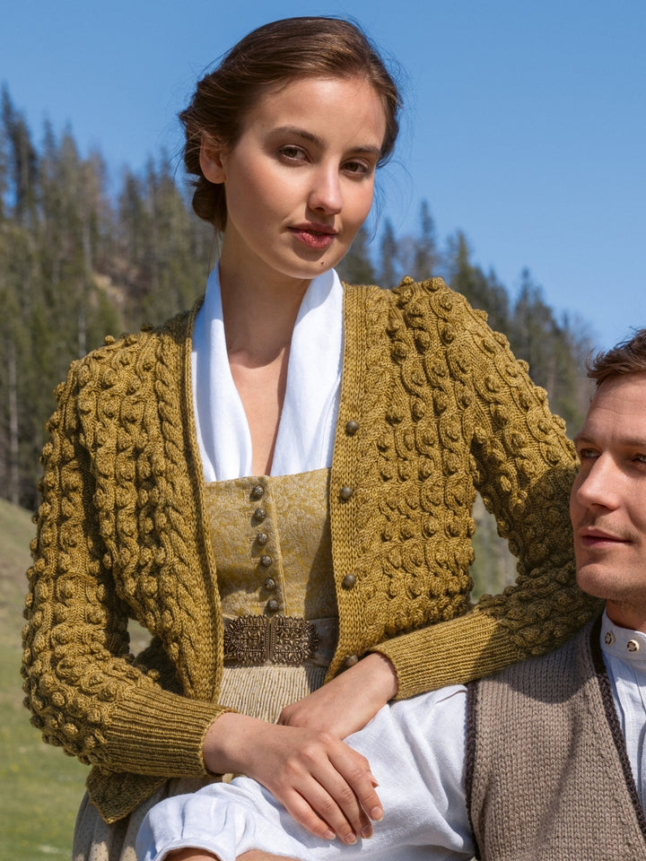 Strickpaket Cool Wool Vintage Jacke im Zopf-noppenmuster