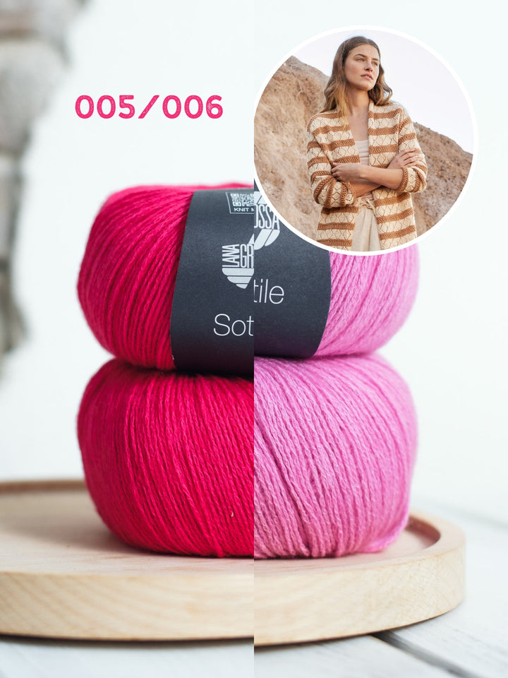 Strickpaket Sottile Gestreifte Jacke mit Fransen