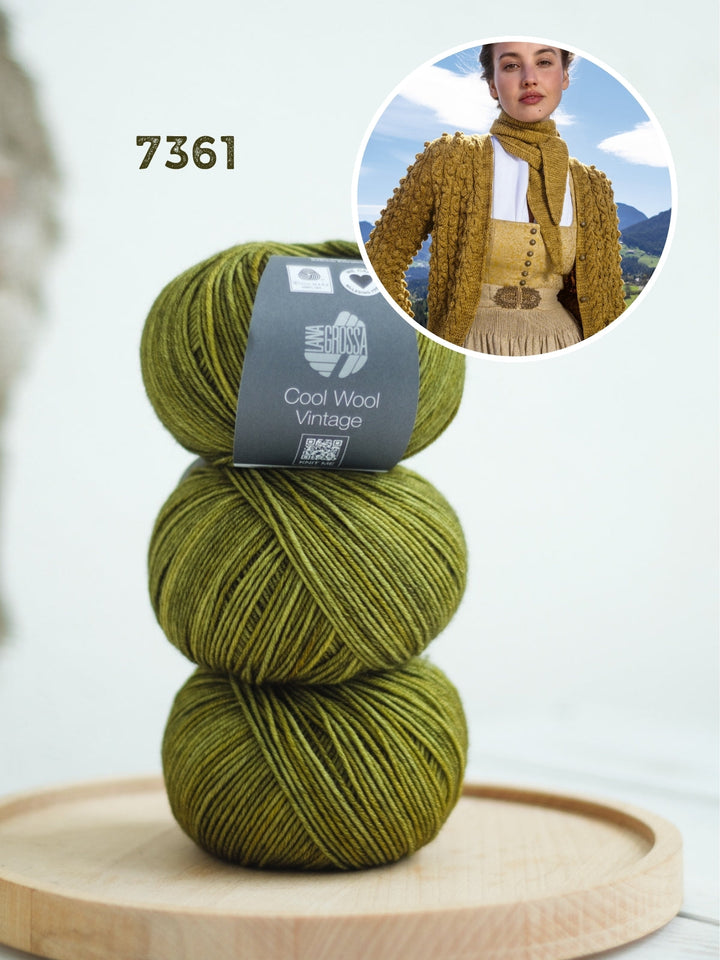 Strickpaket Cool Wool Vintage Jacke im Zopf-noppenmuster