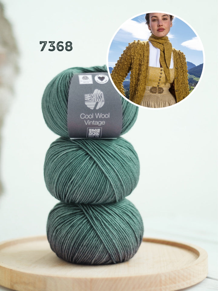 Strickpaket Cool Wool Vintage Jacke im Zopf-noppenmuster