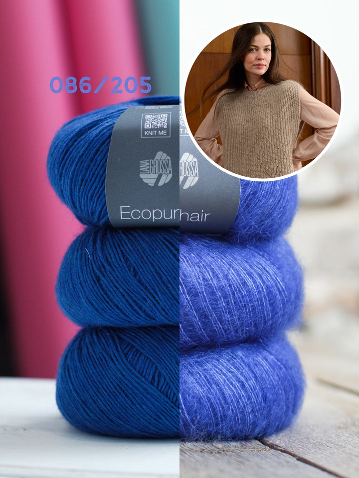 Strickpaket Ecopuno Silkhair Top-down Pullunder im Patentmuster