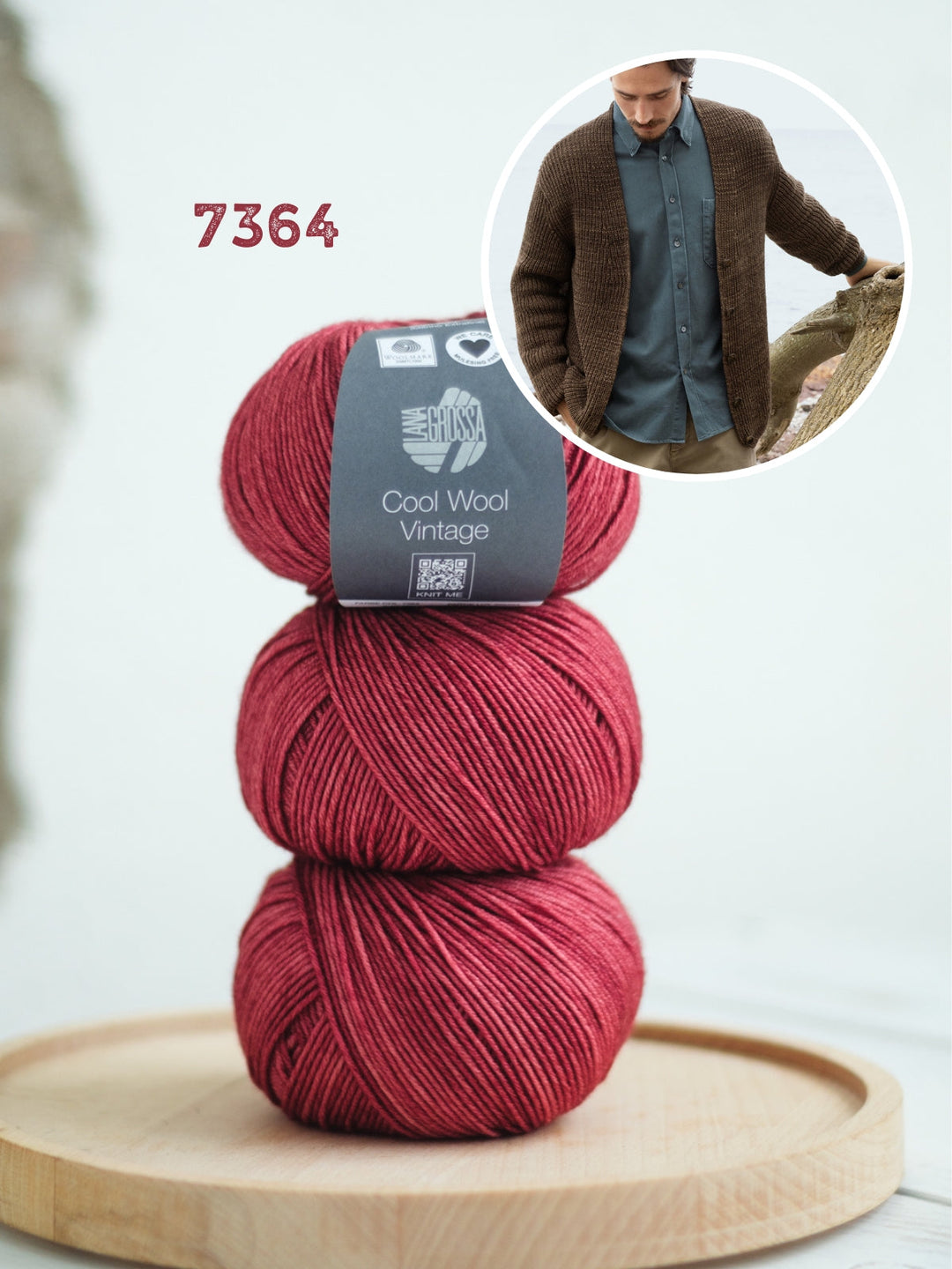 Strickpaket Cool Wool Vintage V-Ausschnitt Jacke im Halbpatent für Herren