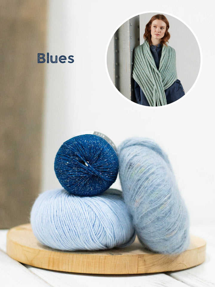 Strickpaket Ecopuno, Brillino & Natural Superkid Tweed Rippenstola mit Schlitz