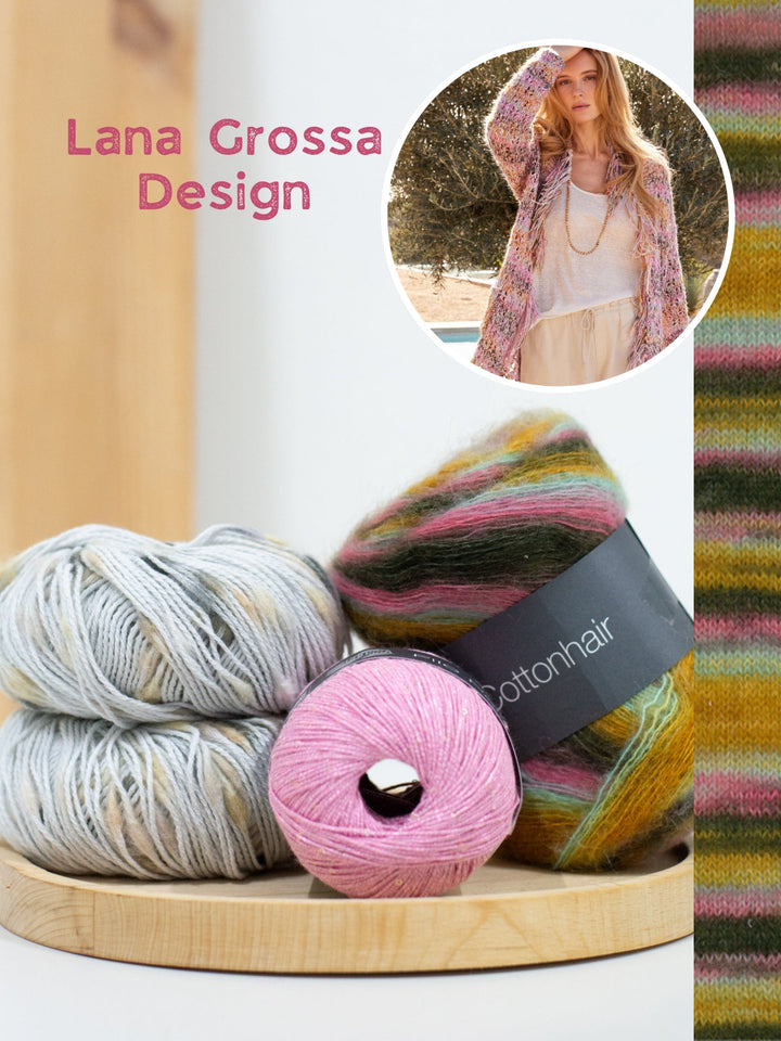Strickpaket Popcorn Cottonhair Filo Paillettes Jacke