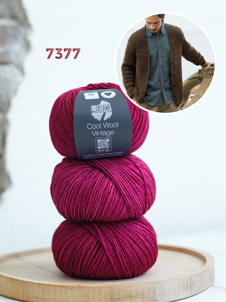 Strickpaket Cool Wool Vintage V-Ausschnitt Jacke im Halbpatent für Herren